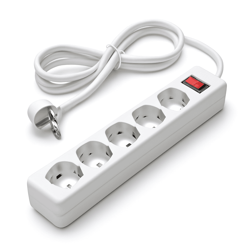 1-2.SALE сетевой фильтр ПВС 3*0,75 5 роз 1,8м 10А 2200W белый земля, выкл. Е1М 901415